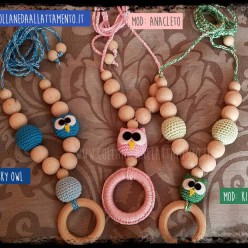 Collane da allattamento - mod Anacleto - sky owl - kiwi owl Collane da allattamento con gufi